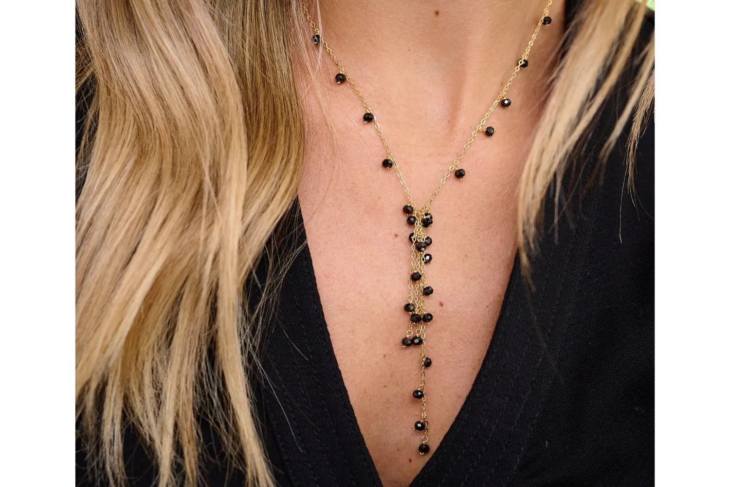 Ivy Black Spinel Lariat Gemstone Necklace