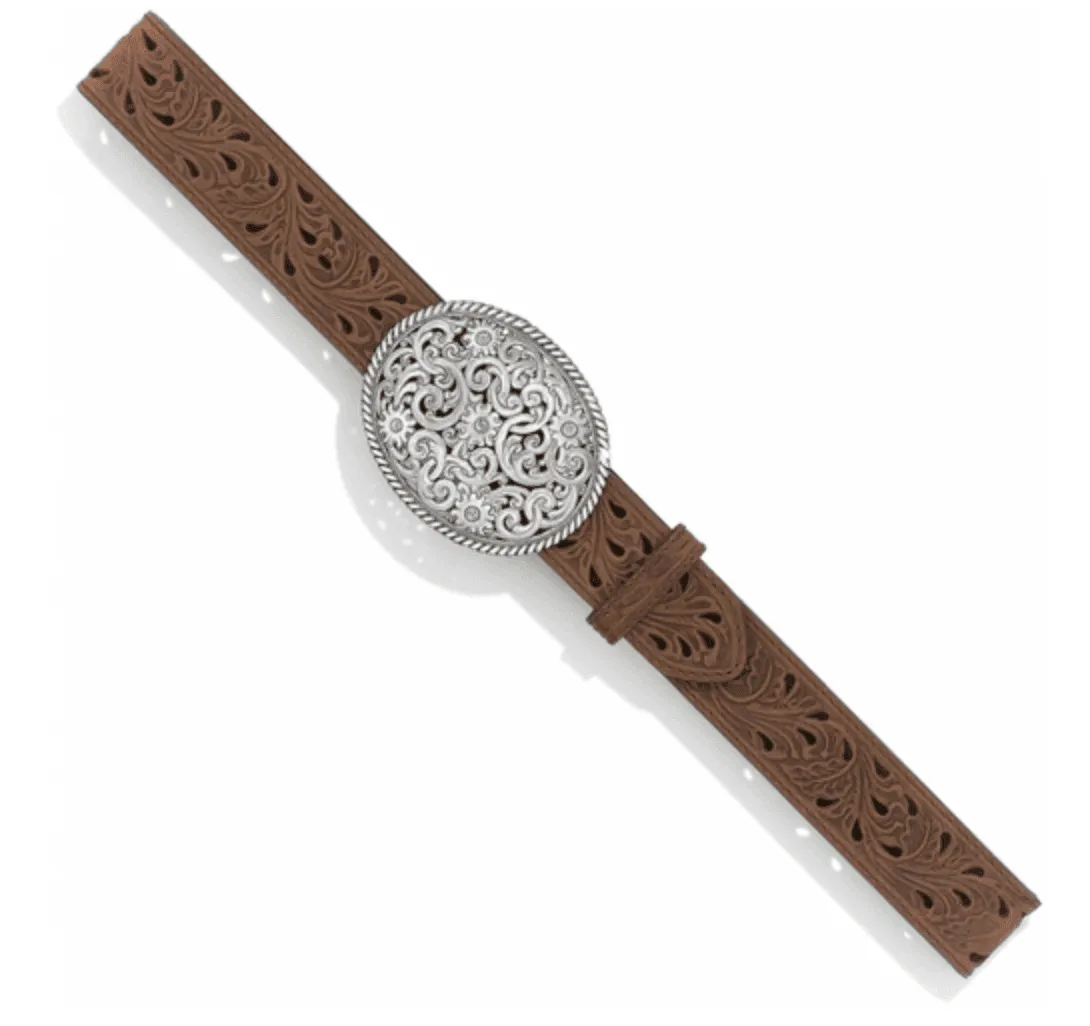 Justin Women's Pierced Filigree Trophy Buckle Leather Belt C50029
