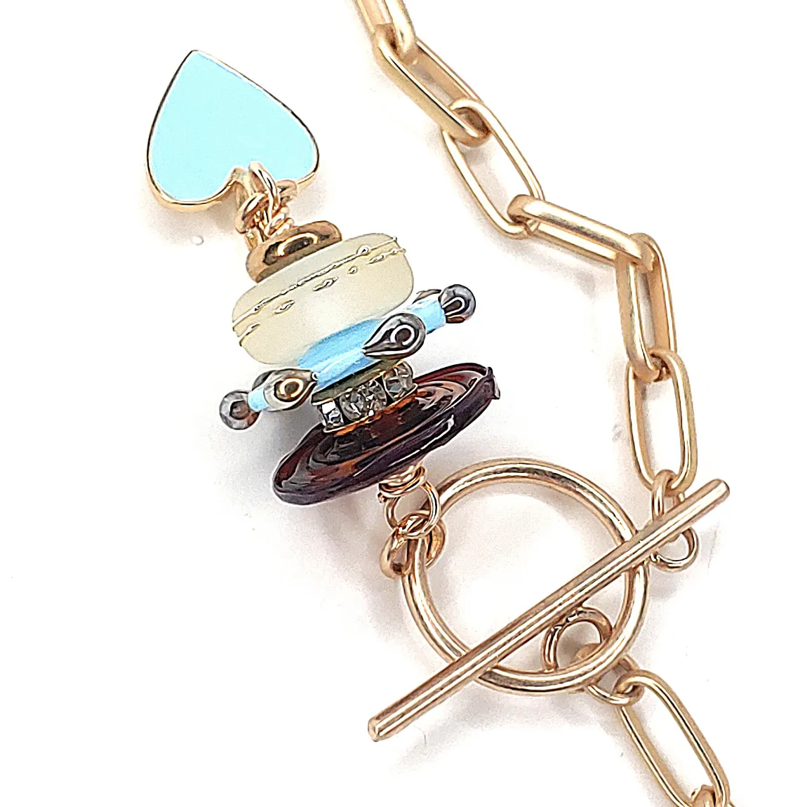 Lampwork Beads   Blue Heart On Gold Chain