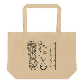 Large Organic Cotton Knitting Project Tote Bag