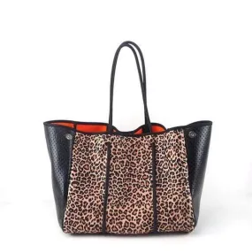 Leopard Print Neoprene Tote Bag w/ Wristlet