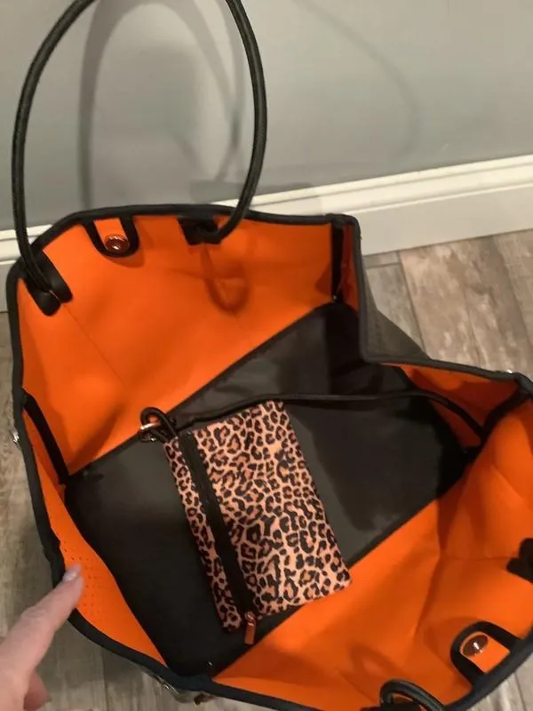 Leopard Print Neoprene Tote Bag w/ Wristlet