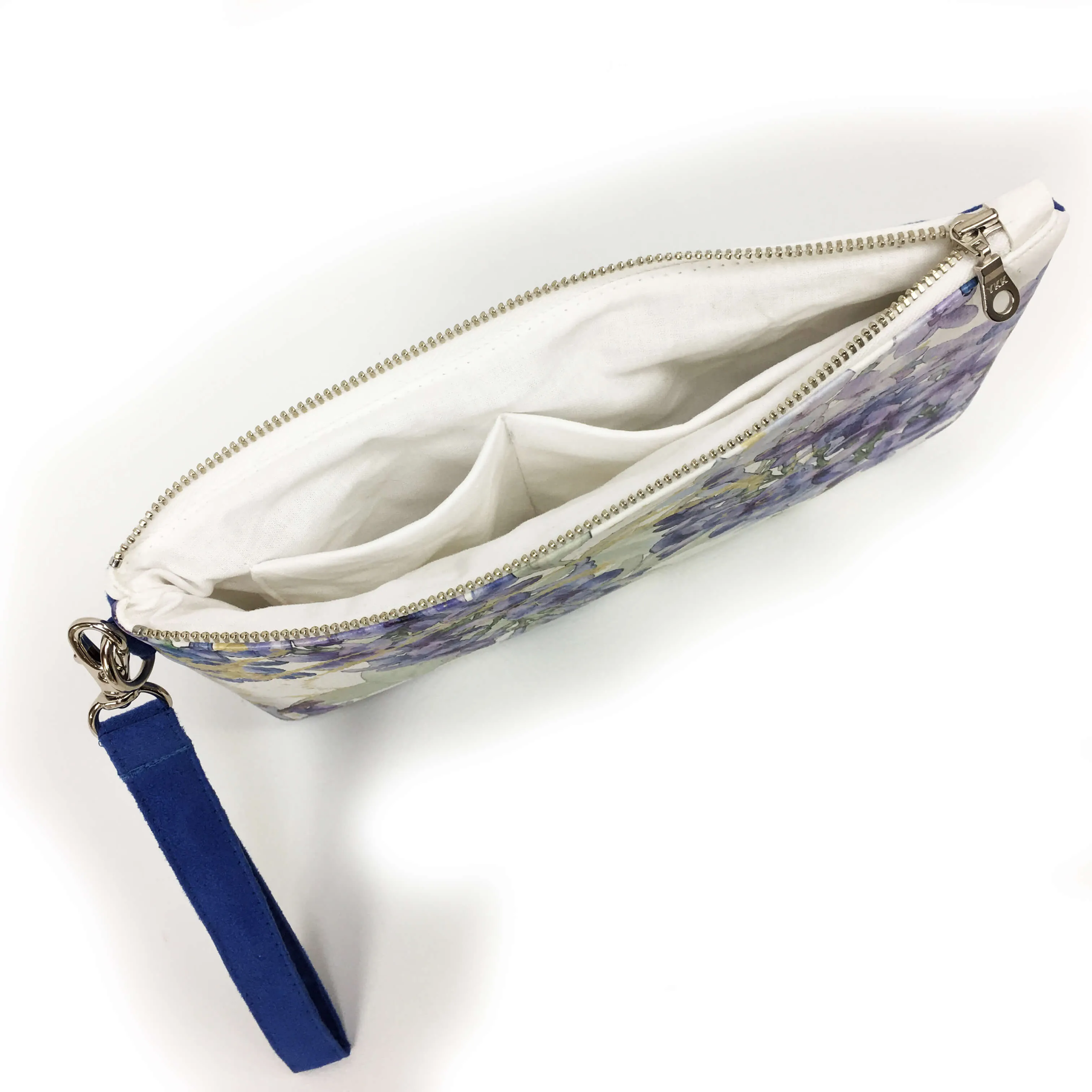 Lilacs on White Wristlet - VeganLeather/Suede