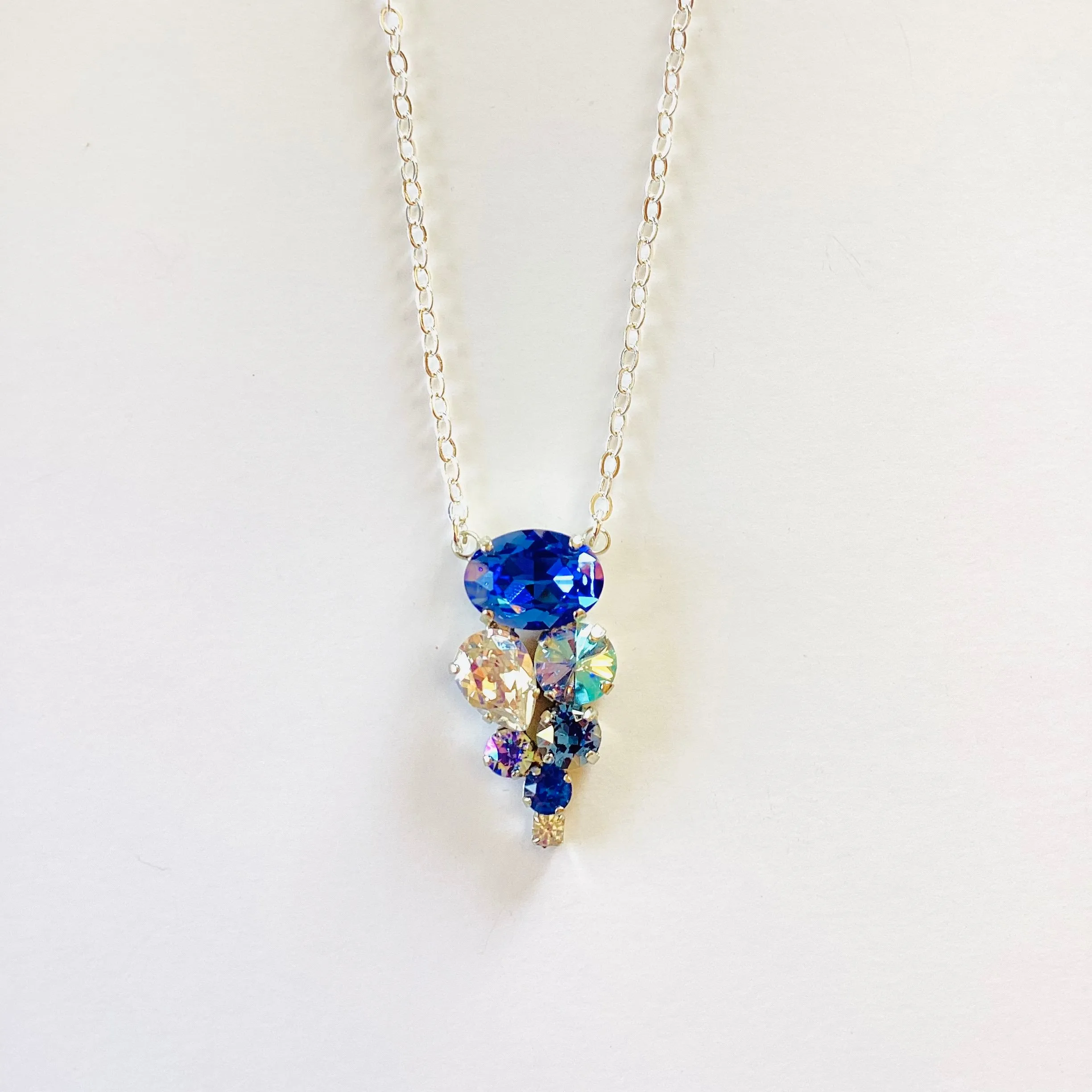 Long Cluster Necklace in Sapphire Champagne