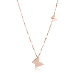 LOVCIA Elegant Butterfly Necklace in Rose Gold Stainless Steel