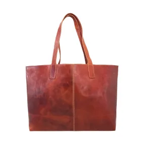 MANDAVA Women's Genuine Leather Tote Bag Travel Handbag for Work Shopping Top Handle Shoulder Big Shopper Bag (Cognac)