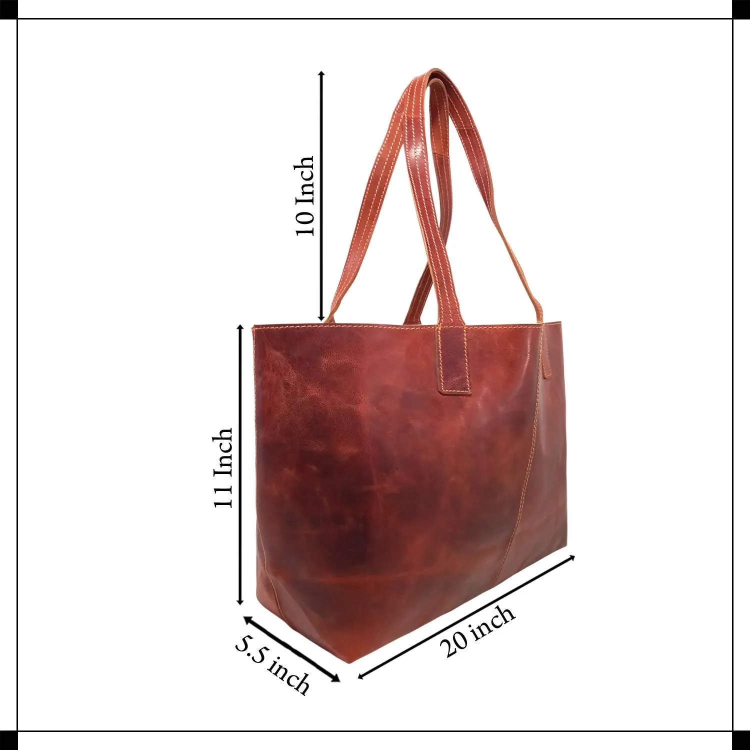 MANDAVA Women's Genuine Leather Tote Bag Travel Handbag for Work Shopping Top Handle Shoulder Big Shopper Bag (Cognac)