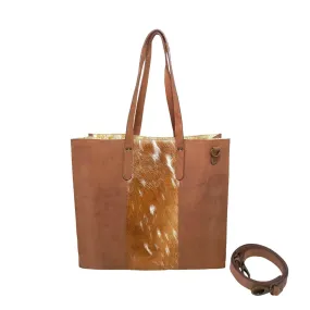 MANDAVA Women's Genuine Leather Tote Shoulder Bag for Work Shopping Buff Leather Big Shopper Bag (Brown)
