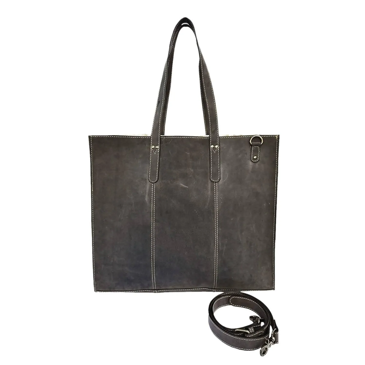 MANDAVA Women's Top Grain Genuine Leather Tote Shoulder Bag for Work Shopping Hunter Leather Big Shopper Bag (Charcoal)