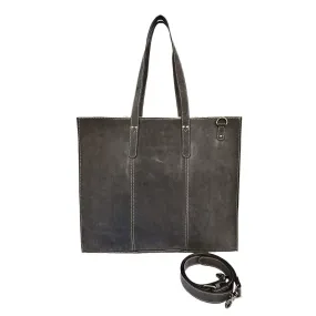 MANDAVA Women's Top Grain Genuine Leather Tote Shoulder Bag for Work Shopping Hunter Leather Big Shopper Bag (Charcoal)