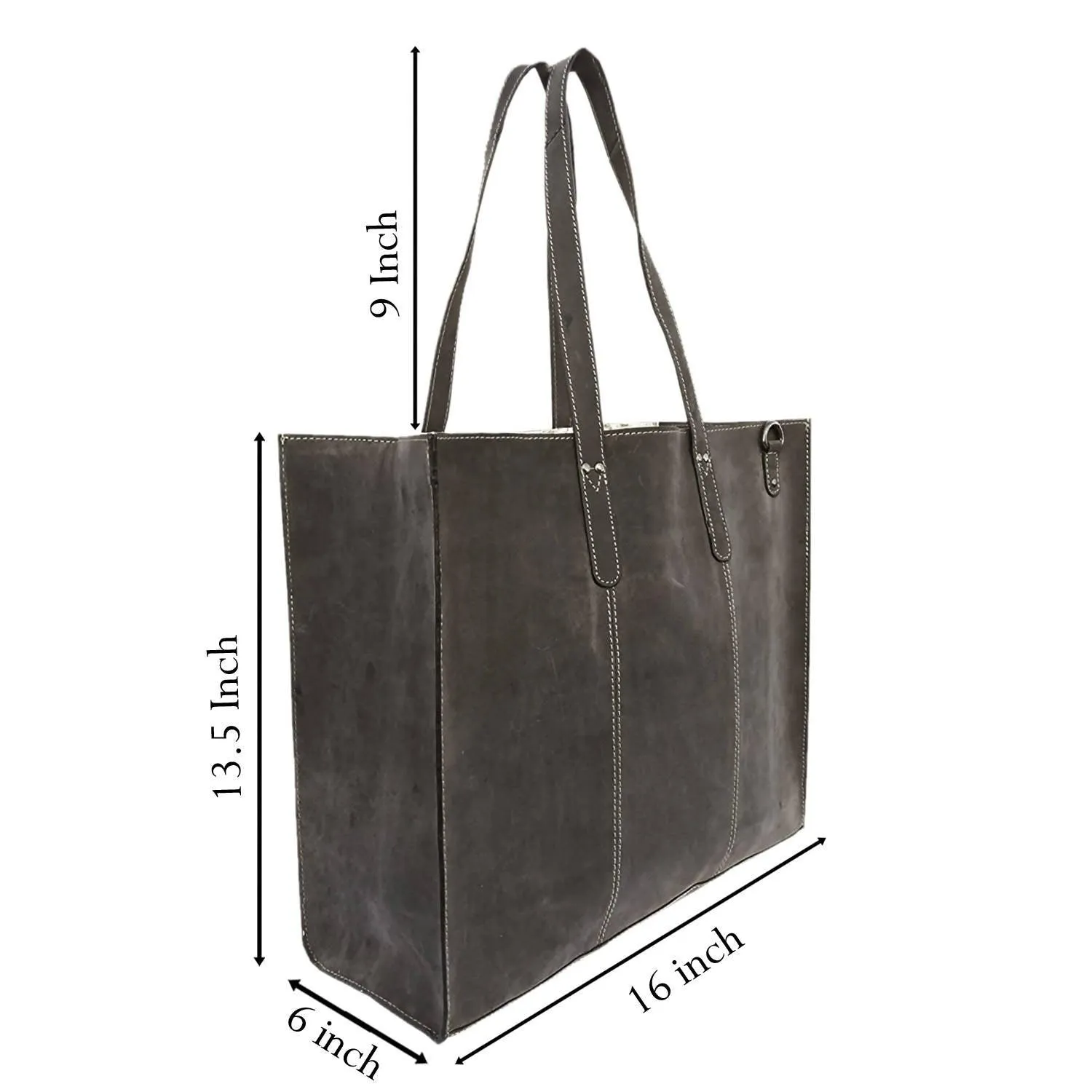MANDAVA Women's Top Grain Genuine Leather Tote Shoulder Bag for Work Shopping Hunter Leather Big Shopper Bag (Charcoal)