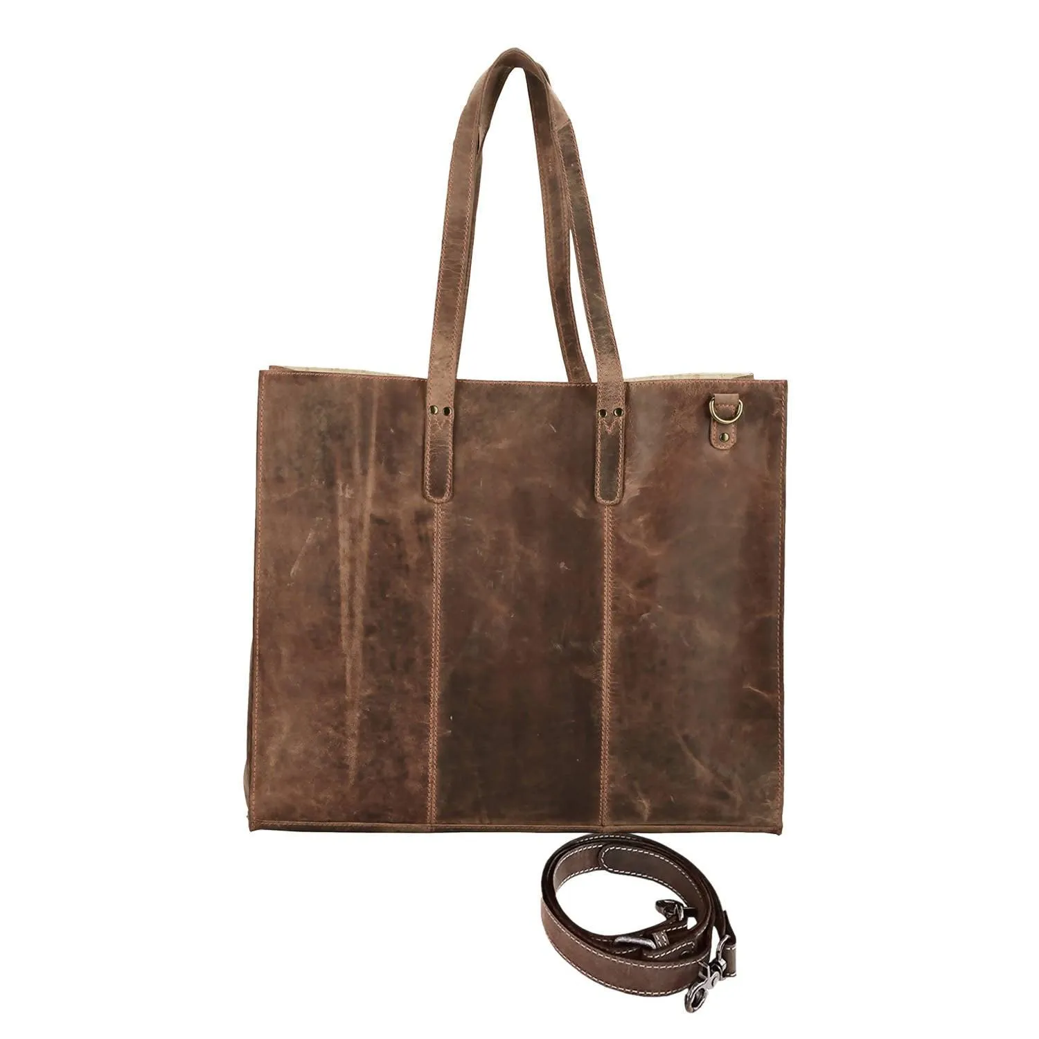 MANDAVA Women's Top Grain Genuine Leather Tote Shoulder Bag for Work Shopping Hunter Leather Big Shopper Bag (Cognac)
