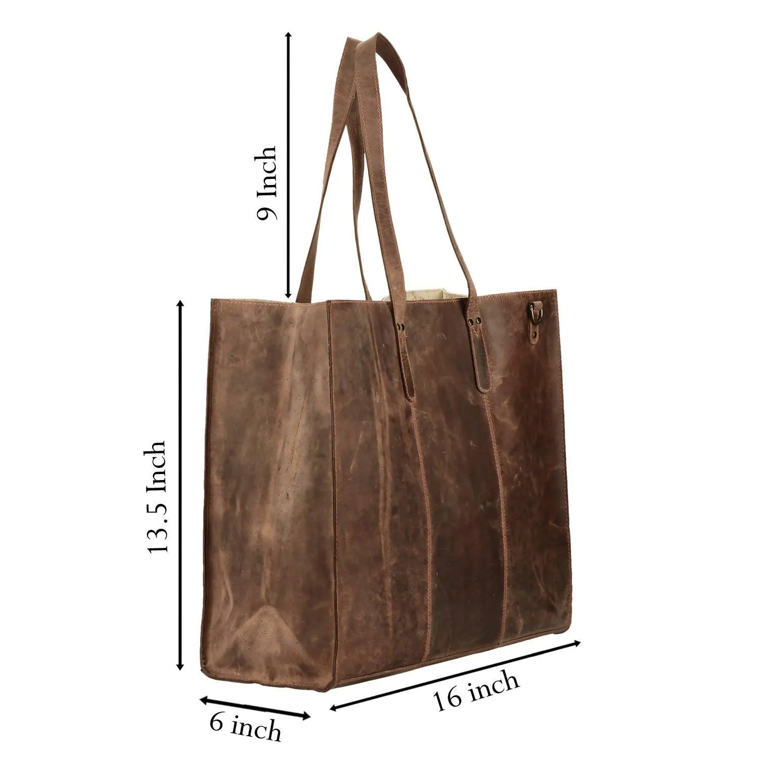 MANDAVA Women's Top Grain Genuine Leather Tote Shoulder Bag for Work Shopping Hunter Leather Big Shopper Bag (Cognac)