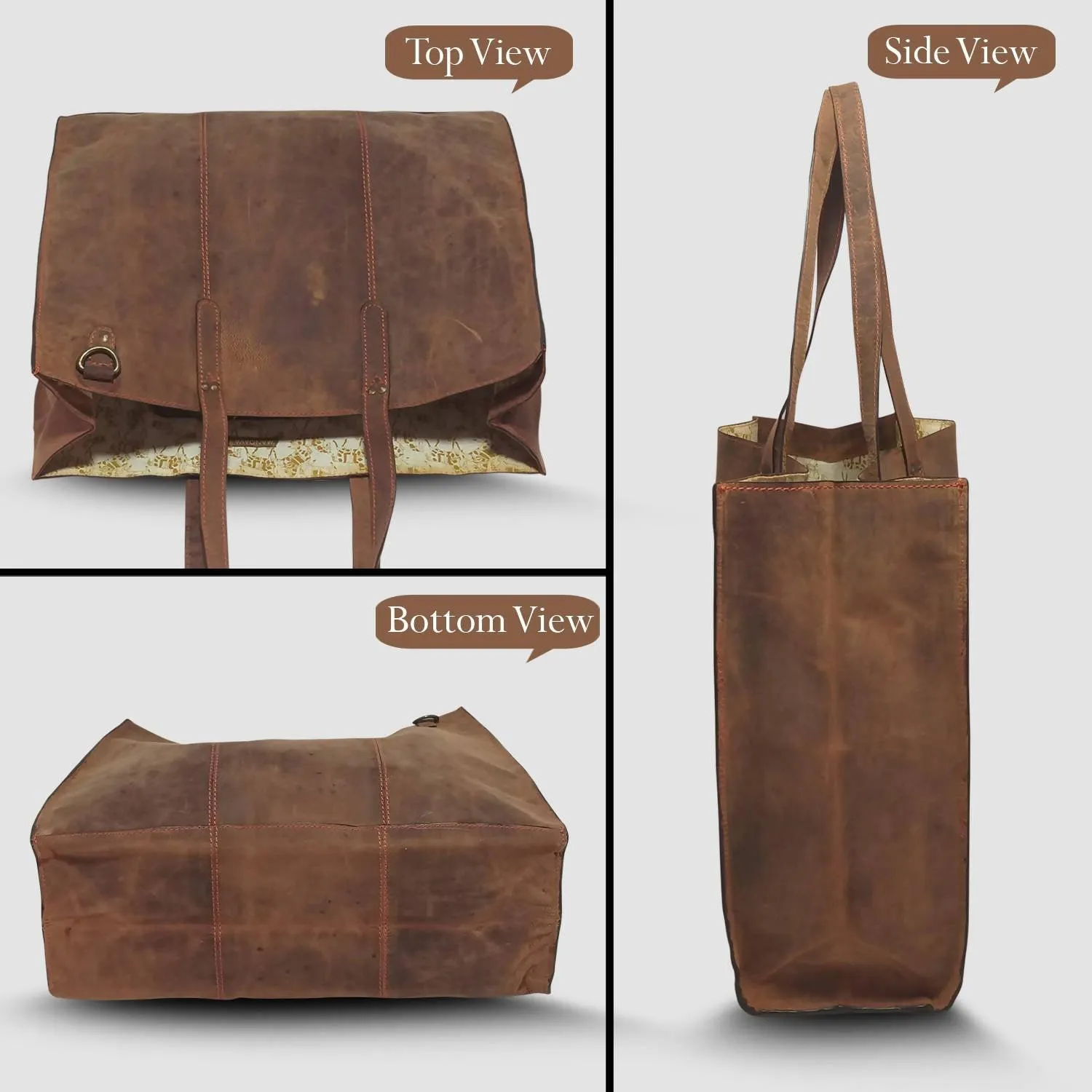 MANDAVA Women's Top Grain Genuine Leather Tote Shoulder Bag for Work Shopping Hunter Leather Big Shopper Bag (Cognac)