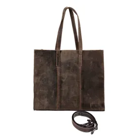 MANDAVA Women's Top Grain Genuine Leather Tote Shoulder Bag for Work Shopping Hunter Leather Big Shopper Bag (Dark Brown)