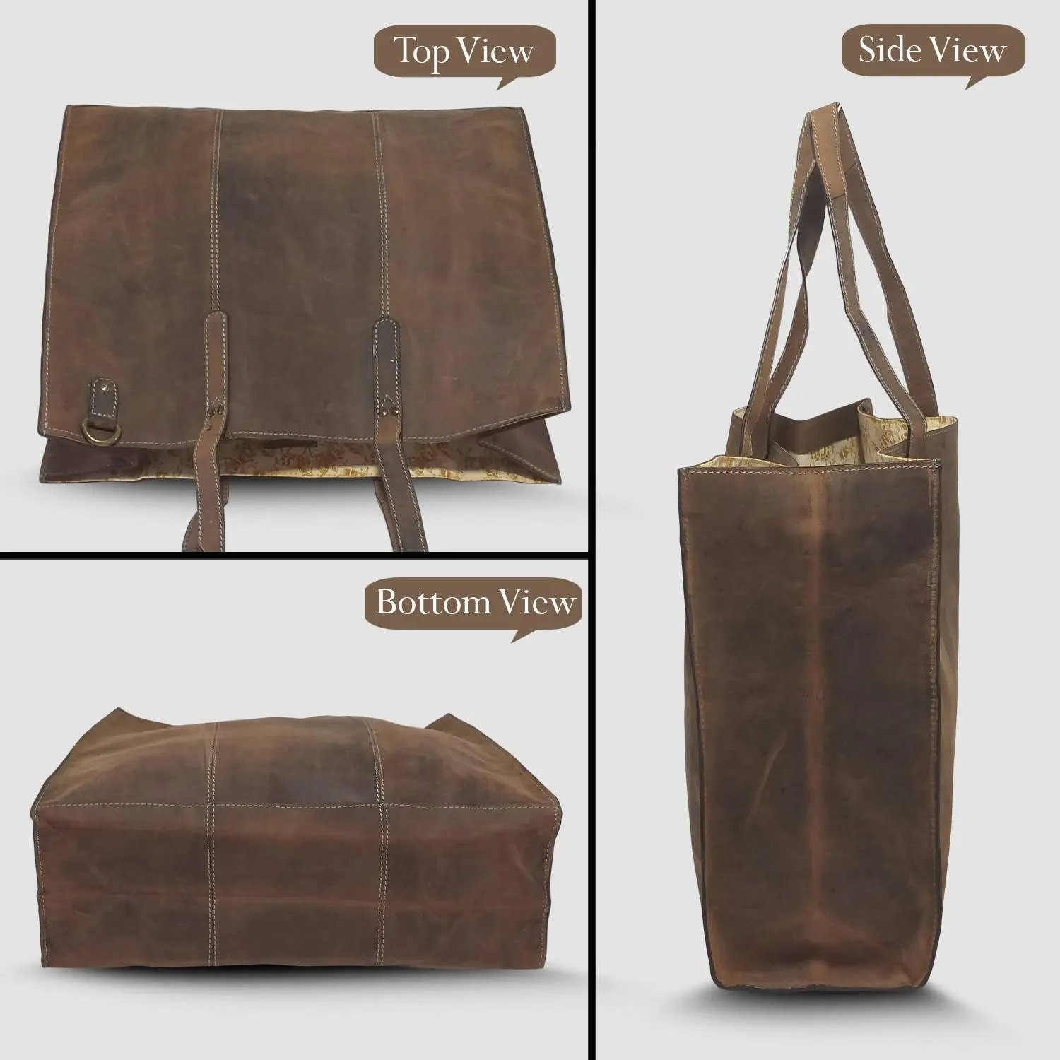 MANDAVA Women's Top Grain Genuine Leather Tote Shoulder Bag for Work Shopping Hunter Leather Big Shopper Bag (Light Brown)