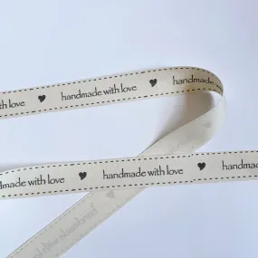 May Arts Ribbon Ivory Cotton Ribbon - "Handmade with Love"