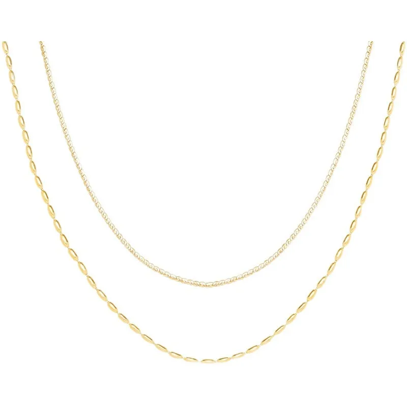 N018 gold double strand beaded chain necklace