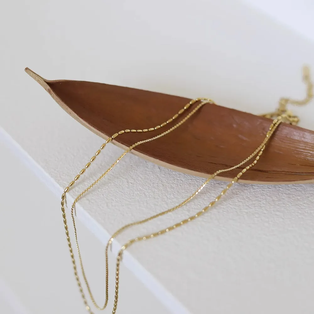 N018 gold double strand beaded chain necklace