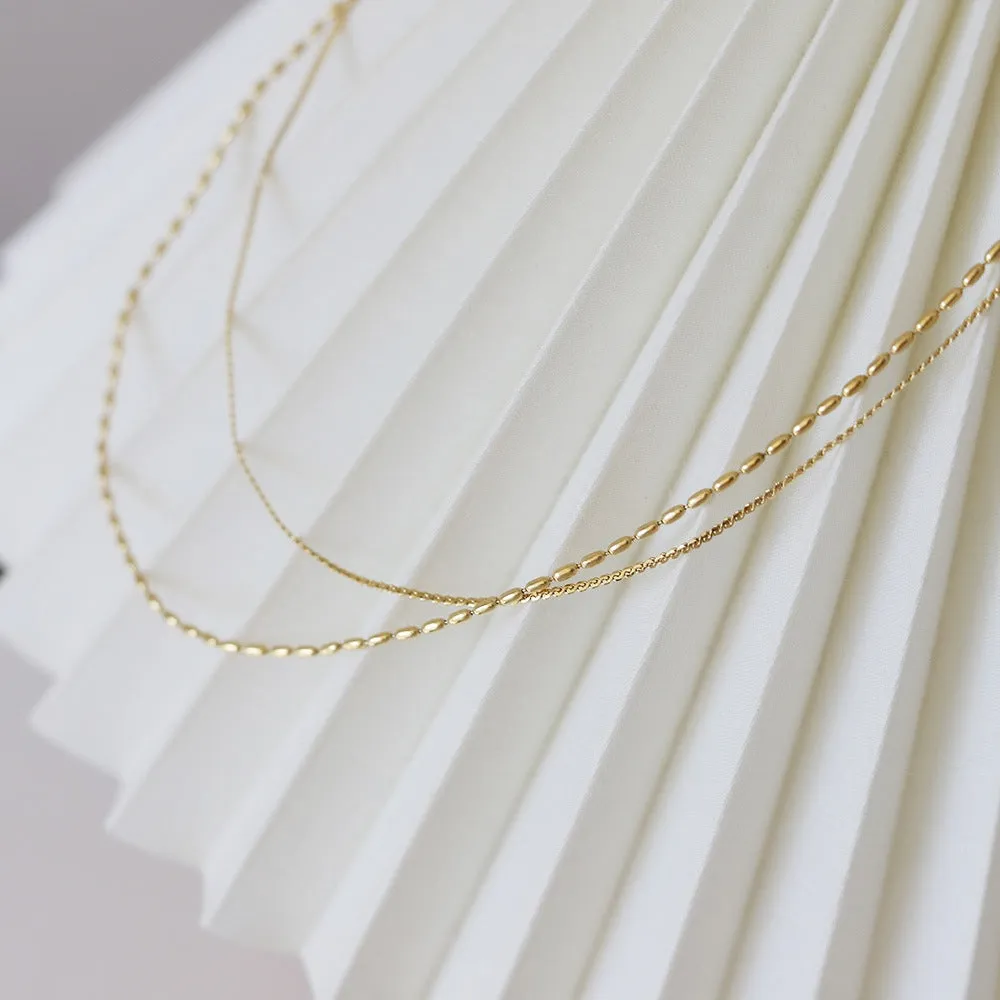 N018 gold double strand beaded chain necklace
