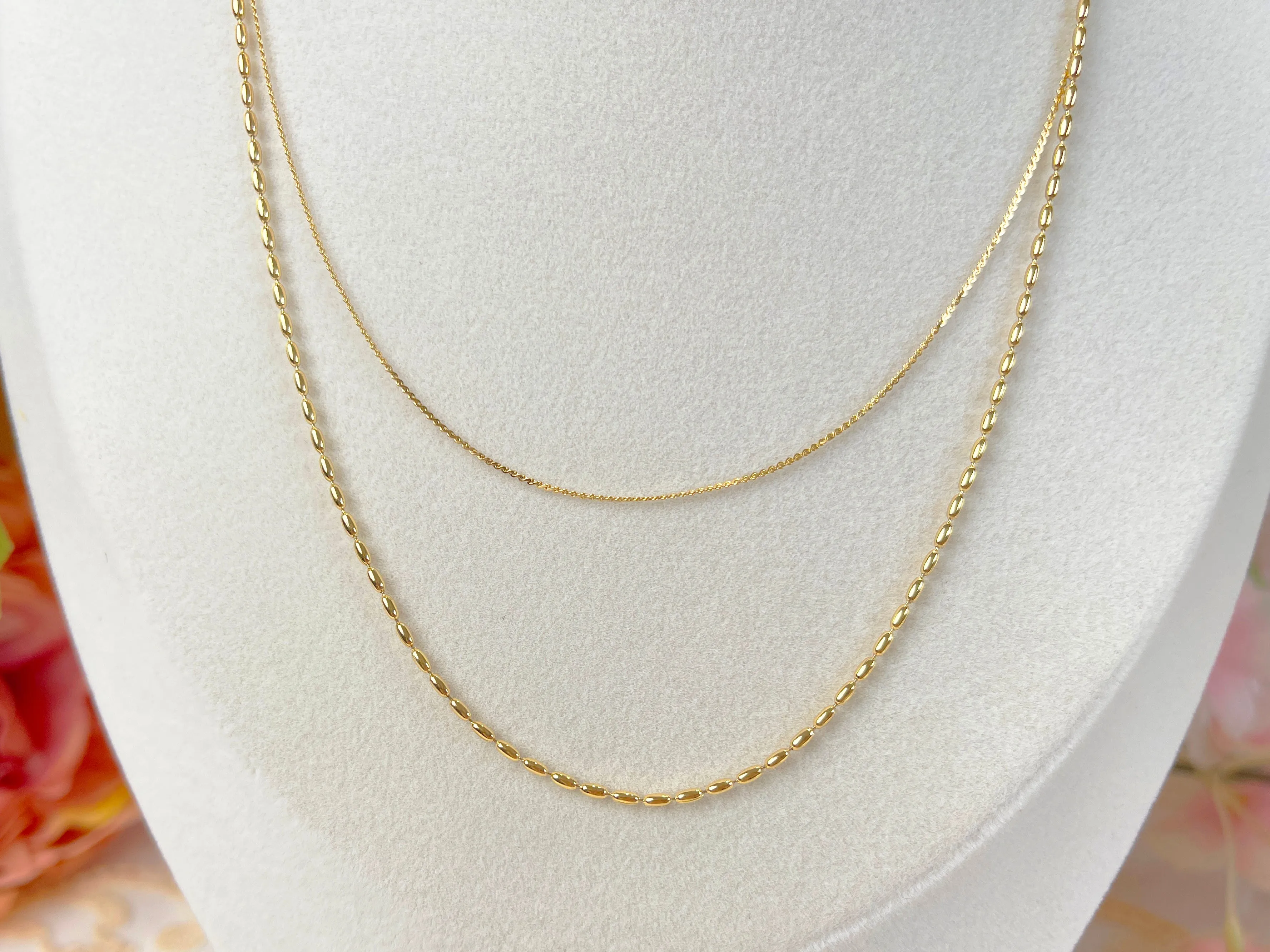 N018 gold double strand beaded chain necklace