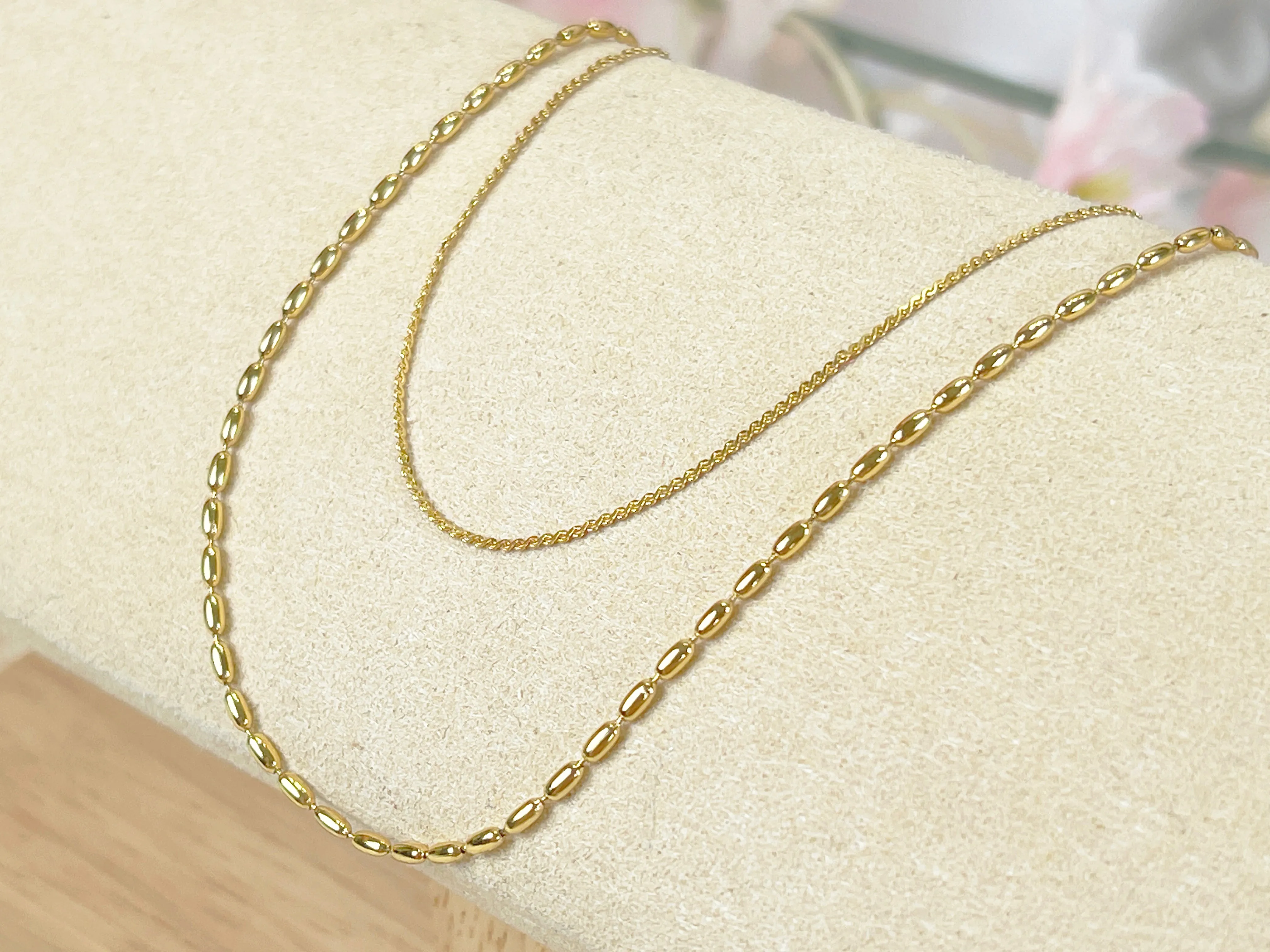 N018 gold double strand beaded chain necklace