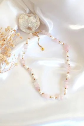 Natural Rose Quartz Crystal & Freshwater Pearl Choker