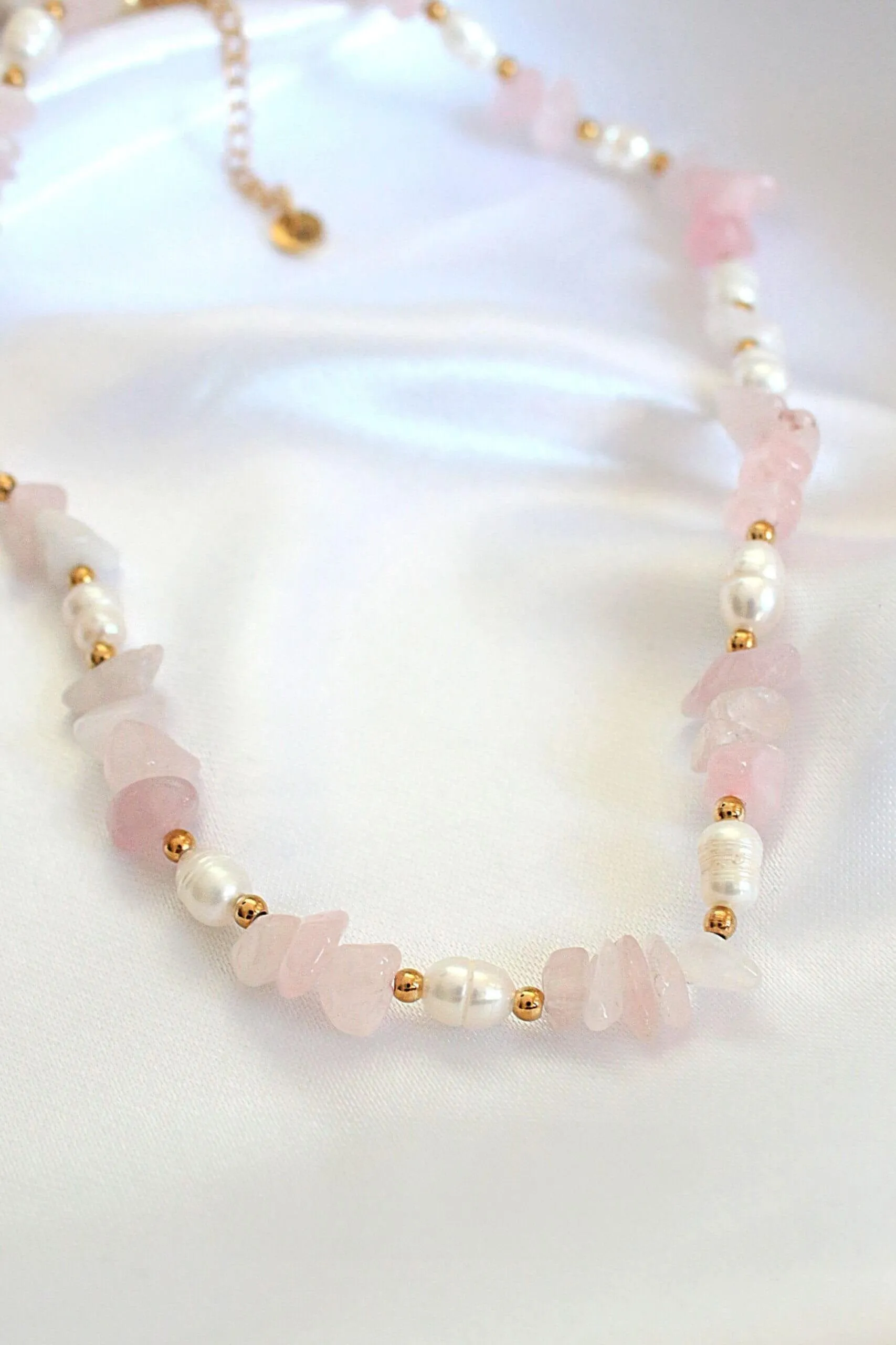 Natural Rose Quartz Crystal & Freshwater Pearl Choker