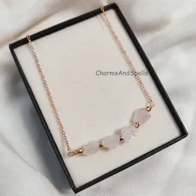 Natural Rose Quartz Necklace, Rose Gold Plated Necklace, Crystal Choker Necklace, Positive Energy Jewelry, Gemstone Necklace, Boho Jewelry
