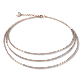 Necklace Waterfall stainless steel rose gold & glass nude