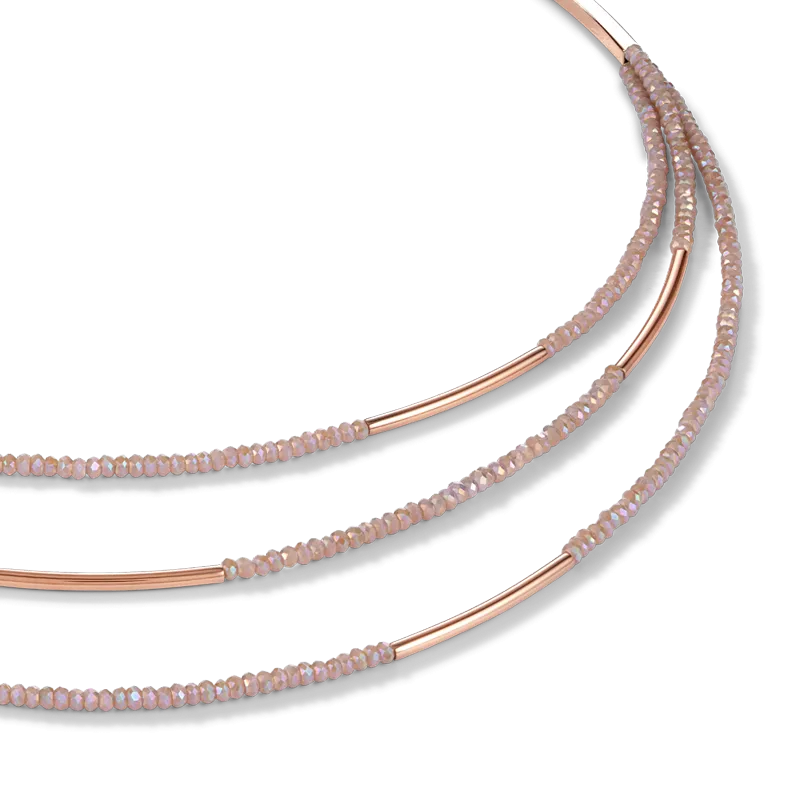 Necklace Waterfall stainless steel rose gold & glass nude