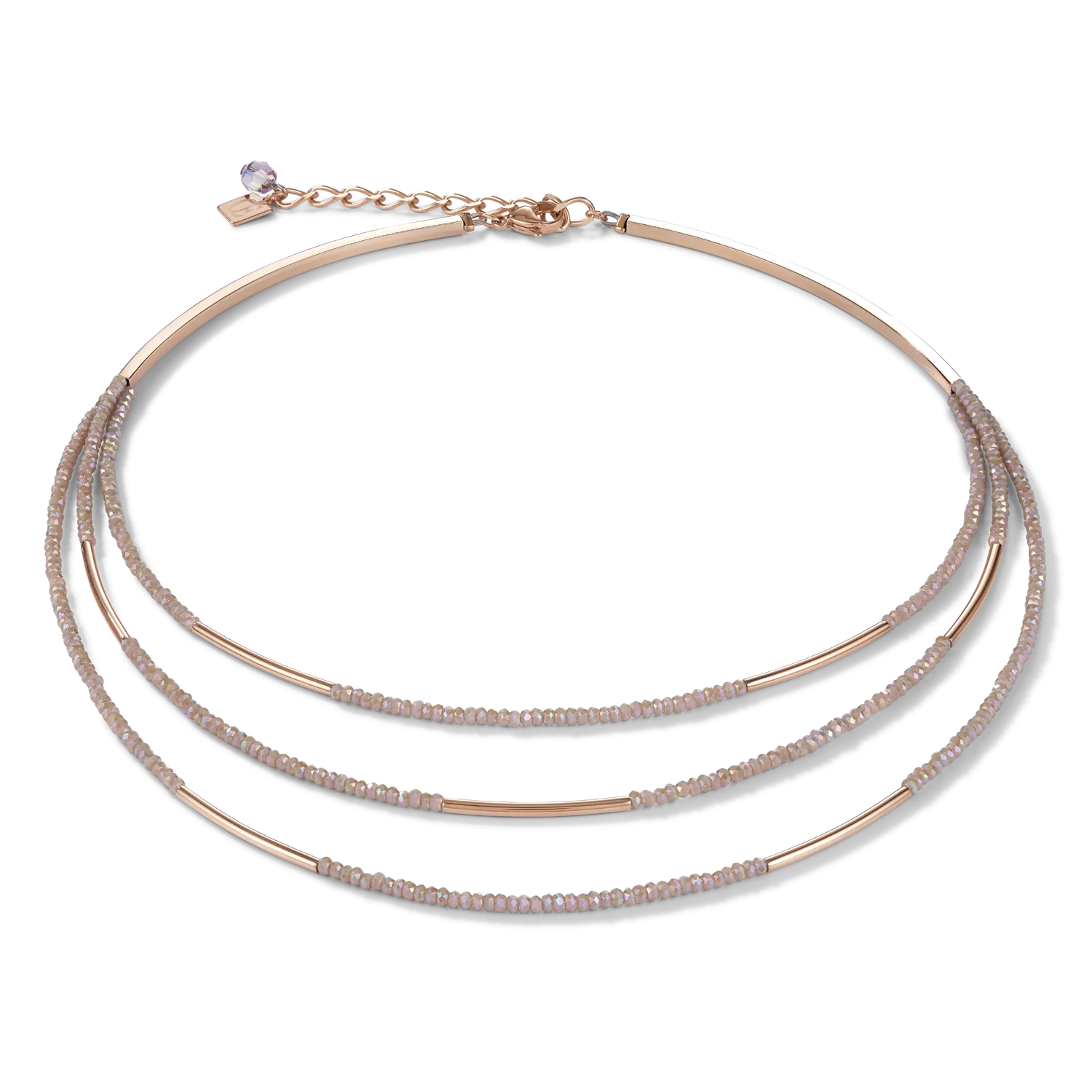 Necklace Waterfall stainless steel rose gold & glass nude