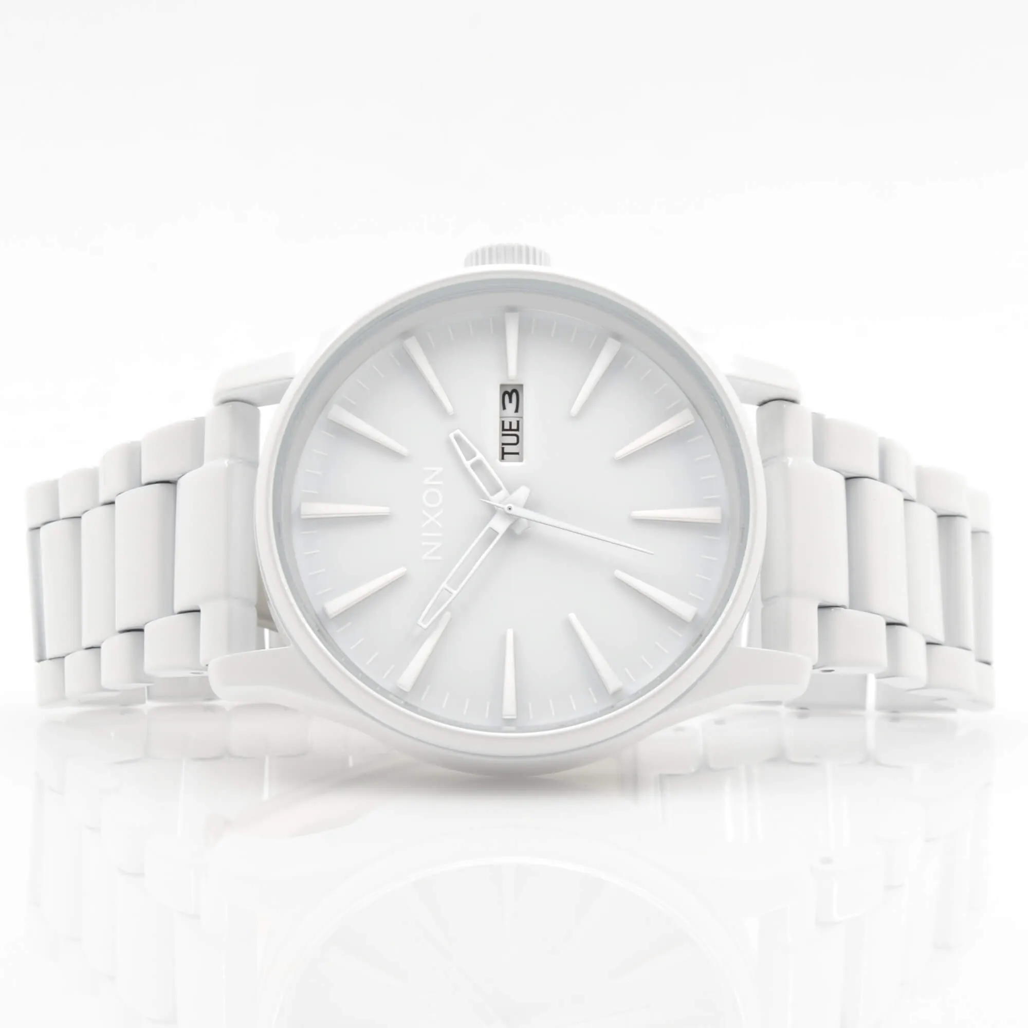 Nixon Men's Watch - Sentry Day-Date Quartz White Dial Steel Bracelet | A356-12600