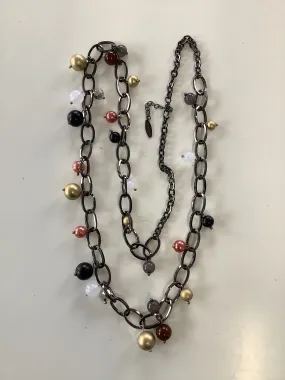 NYGARD gunmetal chain necklace w/ multi drop beads,18 - 20.5”