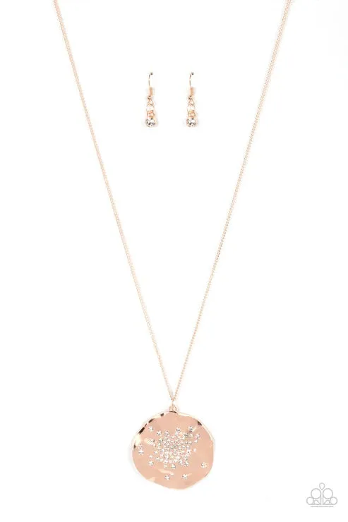Paparazzi Boom and COMBUST Rose Gold Long Necklace - P2RE-GDRS-421XX