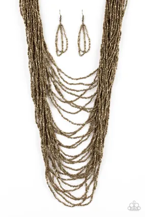 Paparazzi Dauntless Dazzle Brass Seed Bead Short Necklace