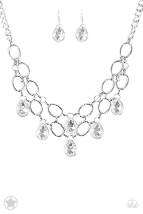 Paparazzi Show-Stopping Shimmer White Short Blockbuster Necklace - P2RE-WTXX-178XX