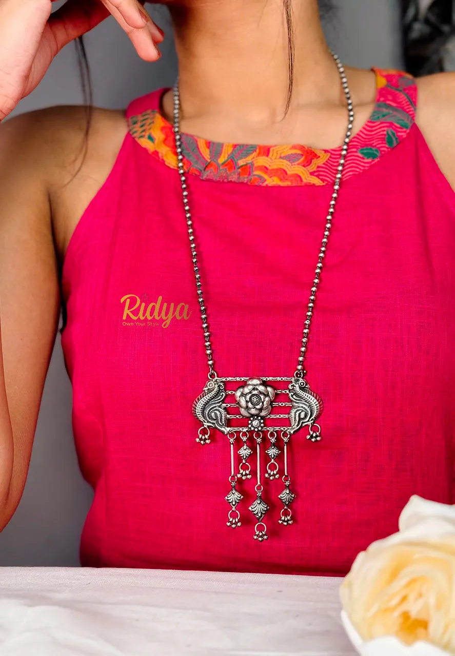 Peacocks on a Rose Everyday Ball Chain Necklace and Earrings Set