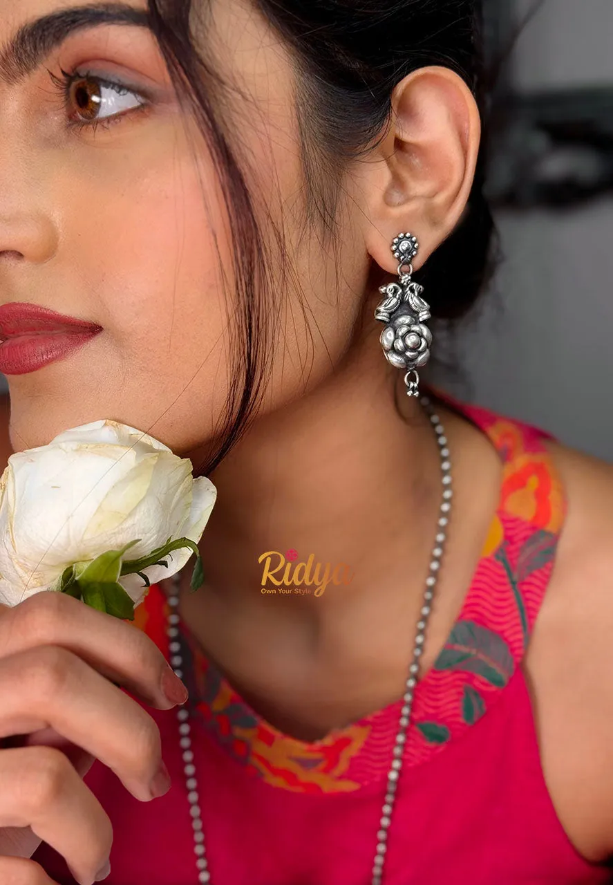 Peacocks on a Rose Everyday Ball Chain Necklace and Earrings Set