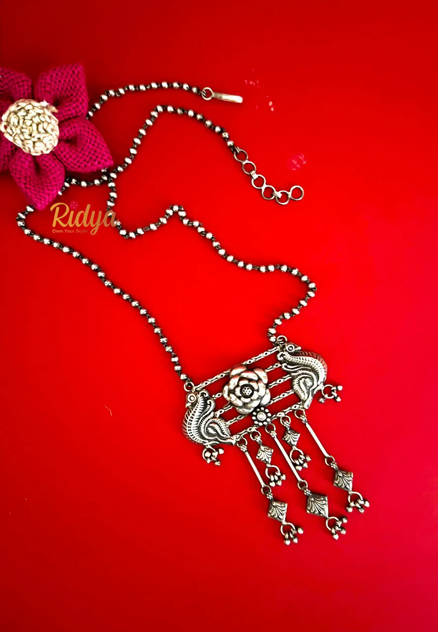 Peacocks on a Rose Everyday Ball Chain Necklace and Earrings Set