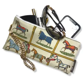 Petits Chevaux Vintage Silk Scarf Wristlet Bag