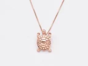 Pink Turtle Pendant - Rose Gold Tortoise Necklace - Vintage Statement Necklace