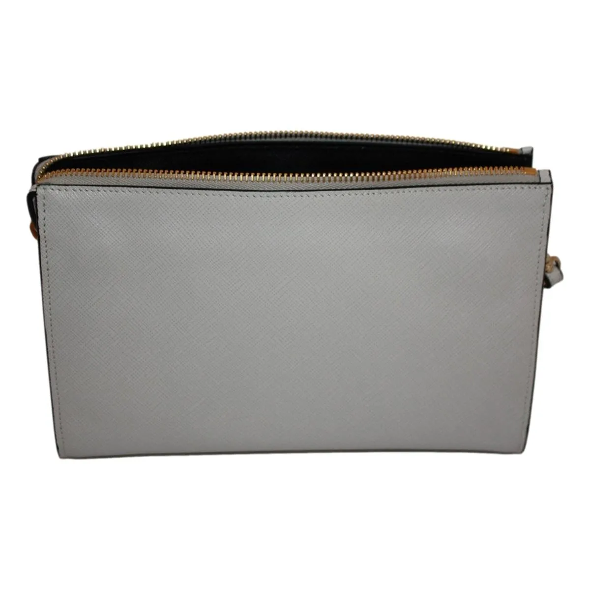 Prada White Saffiano Leather Gold Hearts Pouch Wristlet Bag 1NE007