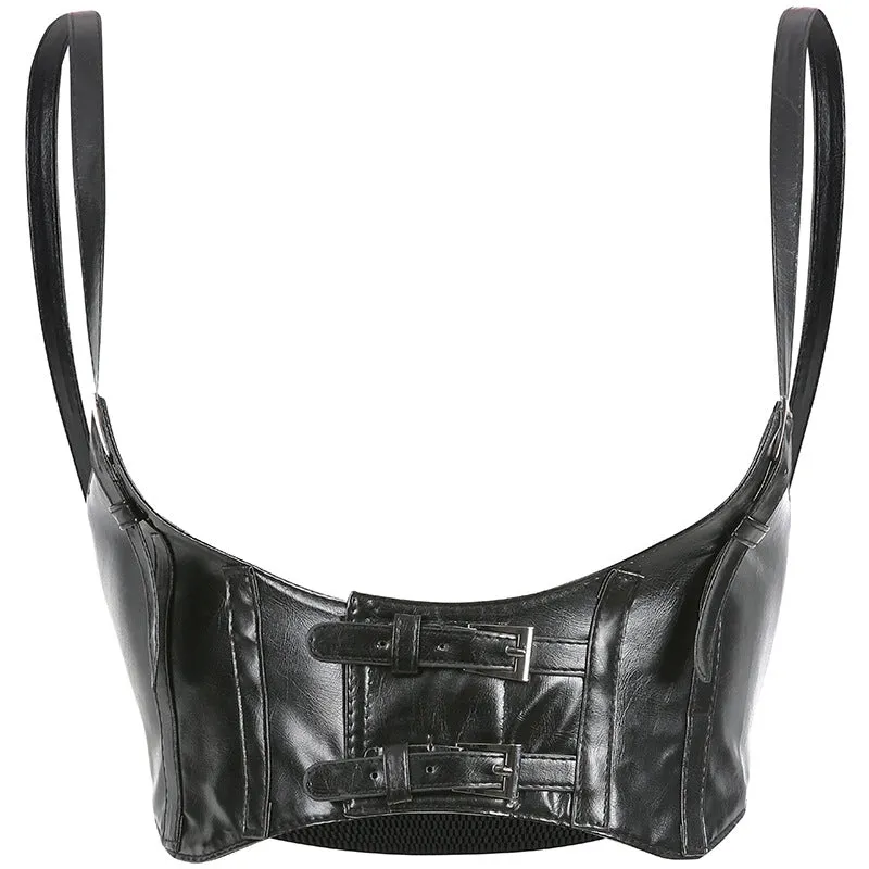 PU Leather Buckle Waist Vest