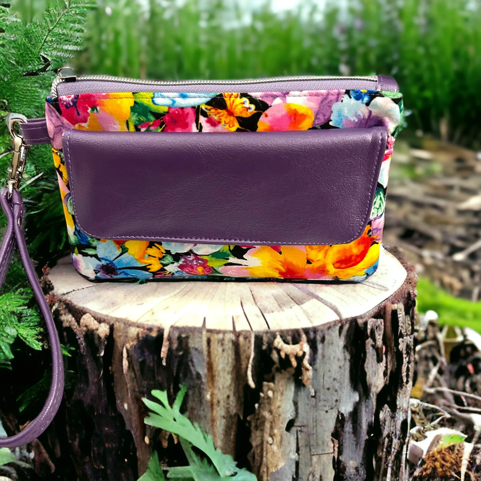 Purple Flower Wristlet