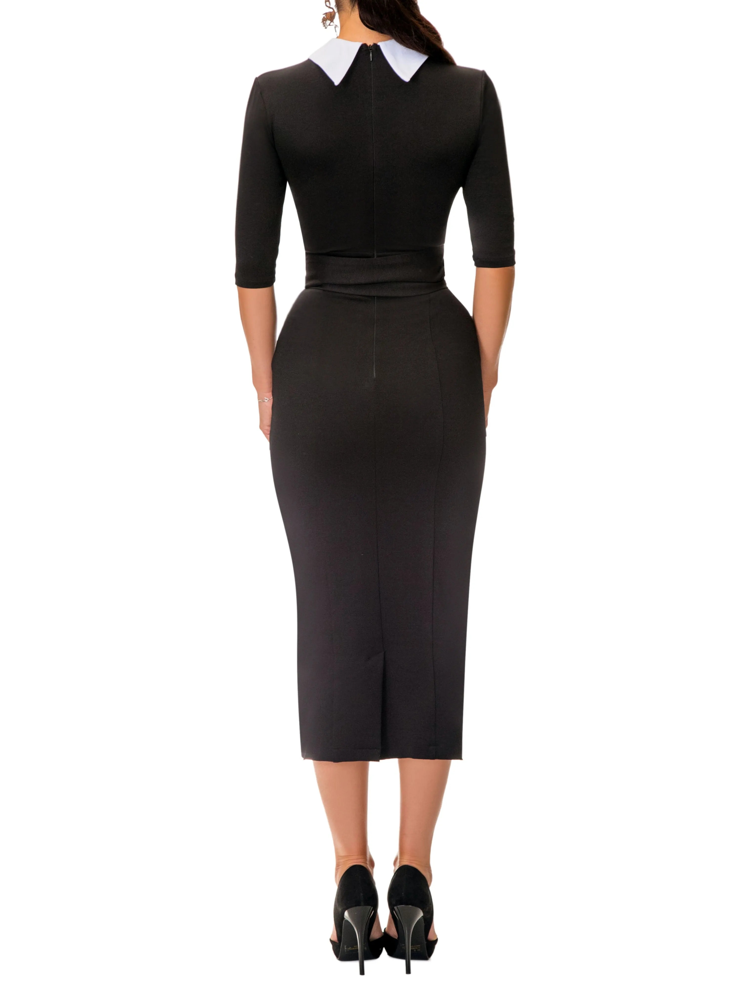 "Winona" Black/White Contrast Pencil Dress