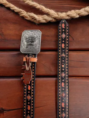 Red Dirt Hat Co. Men’s Genuine  Black w/Rust Bison and Brown Printed Design Leather Belt 24069BE5