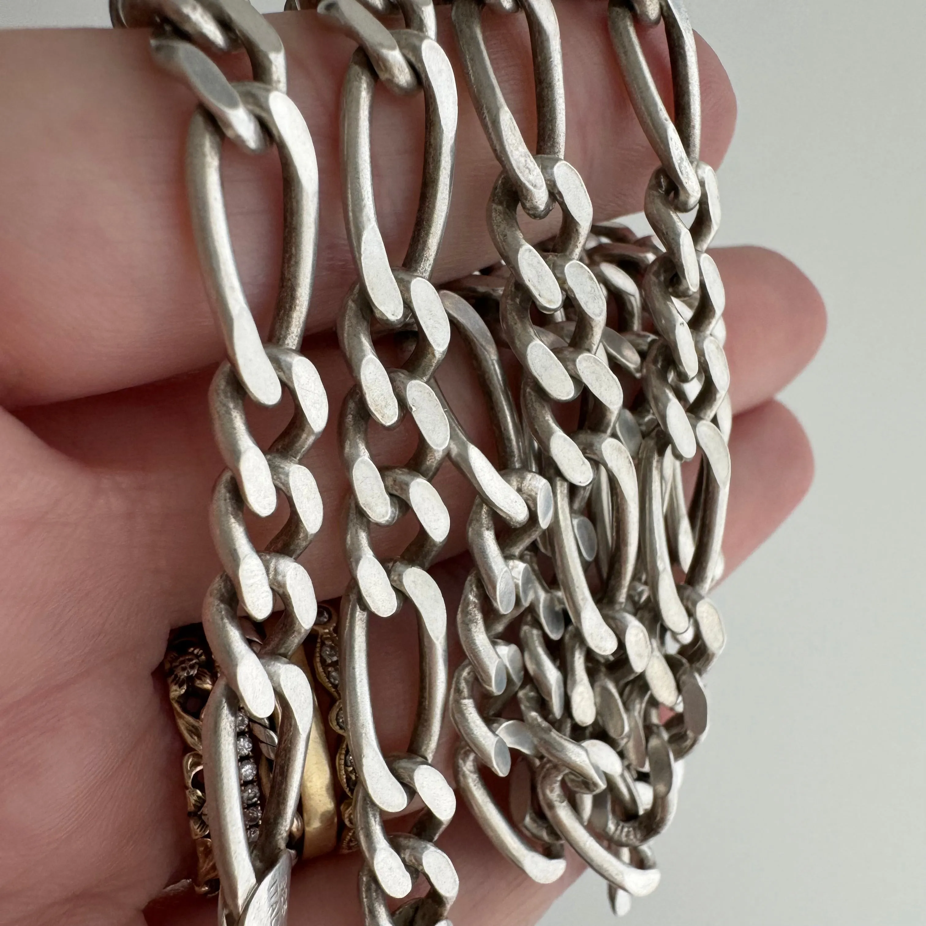 reimagined V I N T A G E // handcuff clasp / re-worked sterling silver figaro chain necklace / shy of 23", 40.2g