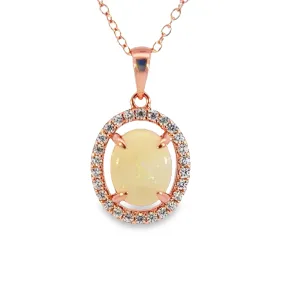 Rose Gold Plated Sterling Silver White Opal Halo Pendant - Dainty, Gold & Silver, Raw & Fire Opal Necklace"