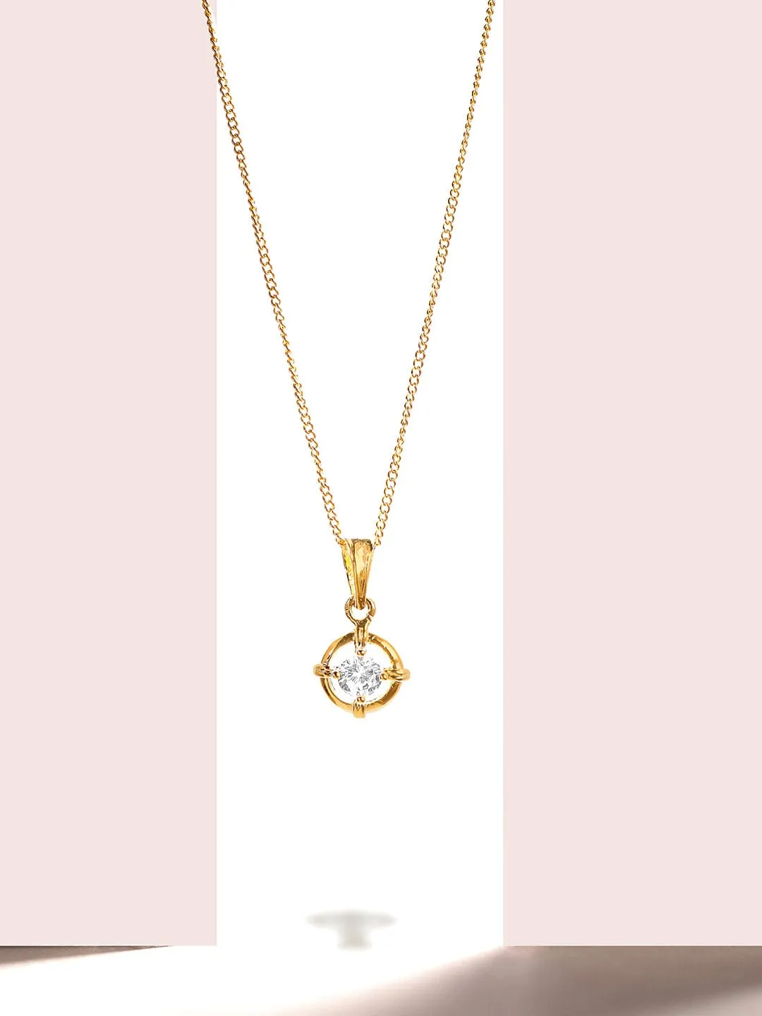 Rubans 18K Gold Plated, Minimal Chain With Solitaire Zircon Studded Pendant Necklace.